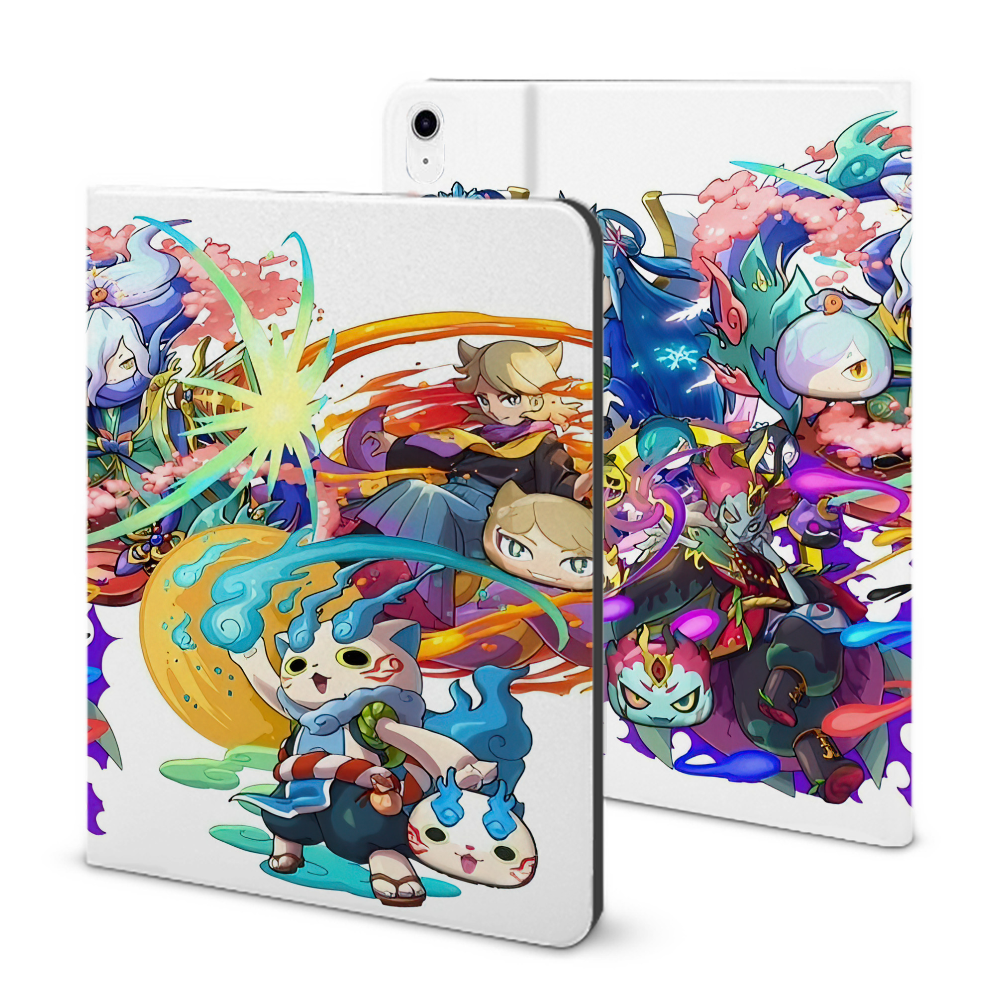 （画像用） 妖怪ウォッチ Yo-kai Watch IPad ケース ブック型 PUレザー TPU 耐衝撃 軽量 薄型 ペン収納なし 全面保護 IPad 各モデル対応